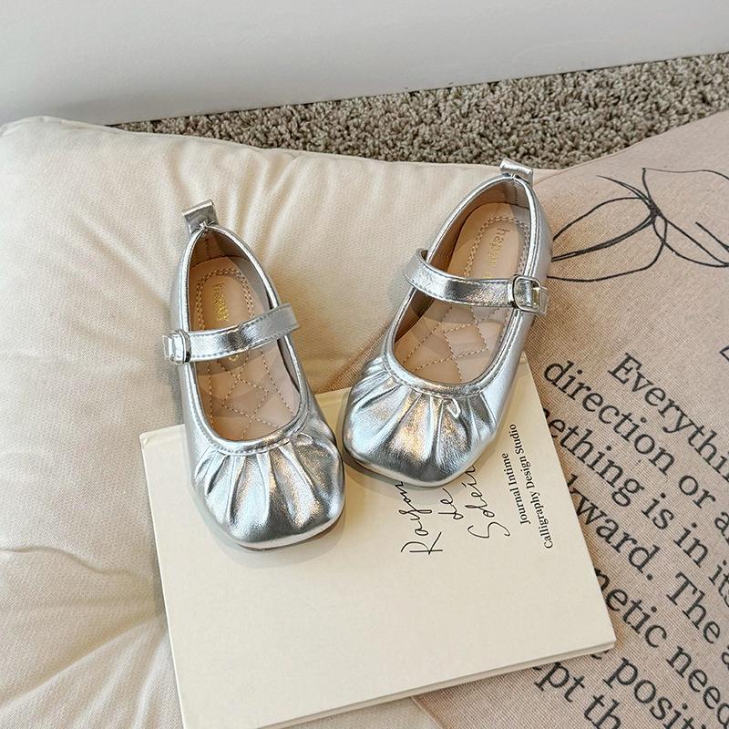 Girls Leather Shoes for Party Wedding Children Shallow Pleated Shoes Kids Flats Moccasins Shoes Anti-Slippery 2024 Autumn Spring