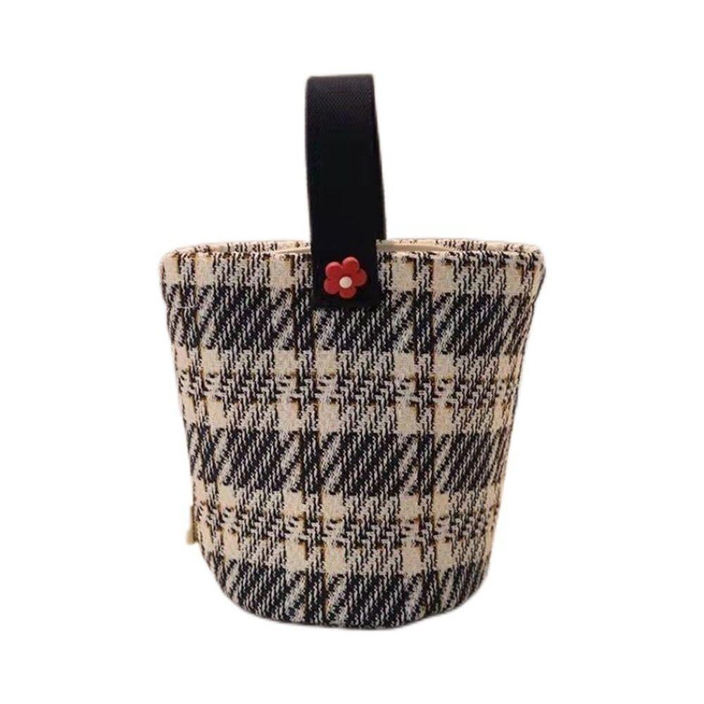

Canvas Plaid Tote Lunch Bag Top-handle Top-handle Handbag Fashion Lattice Bucket Bag Travel A