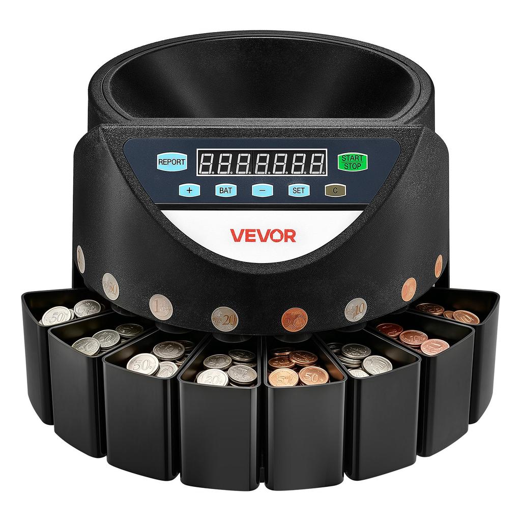 VEVOR Coin Counter Machine, 8 Denominations, Accurate Coin Sorter Machine, Sorts Up to 147 Coins Per Minute, Change Counter Sorter with LED Display