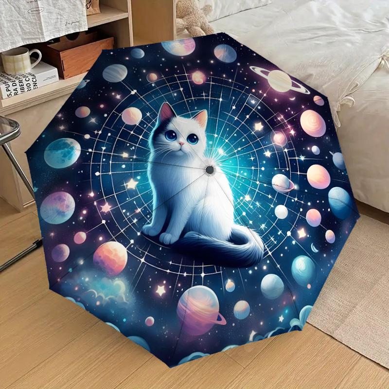 1pc Cosmic Cat Dreamscape Umbrella with Plastic Handle,Suitable for All Seasons Home Travel Outdoor UmbrellaDD1229