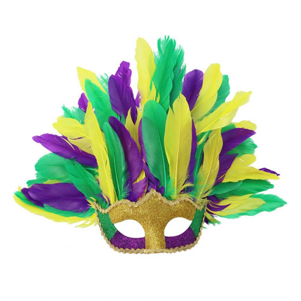 Feather Masquerade Masque Colorful Feather Mardi Gras Masque Venetian Carnival Masquerade Mask for Women Prom Ball Halloween золотистый