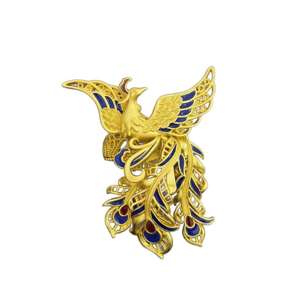 Ancient Chinese Phoenix Dance Enamel Ring: Women's Luxury Retro Palace Style Open Ring