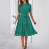 Women's Spring and Summer Temperament Casual Polka Dot Lace-up Print Dress