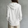 Women's Casual Long Sleeve Hooded Shirt with Drawstring, Wooden Buttons and Patch Pockets - Loose Fit