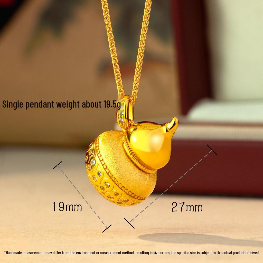 Chinese Style Gold-Toned Diamond Gourd Pendant Necklace for Women