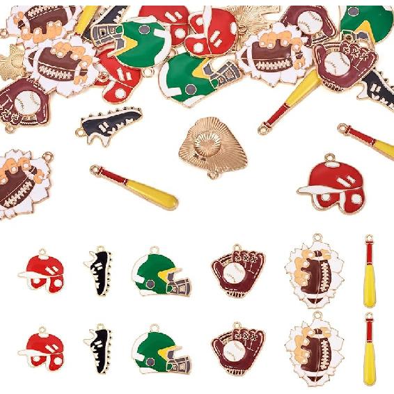 Sports Theme Enamel Charms Colorful Baseball Rugby Baseball Football Basketball Tennis Pendants Sport Balls Metal Dangle Charms for DIY Crafts