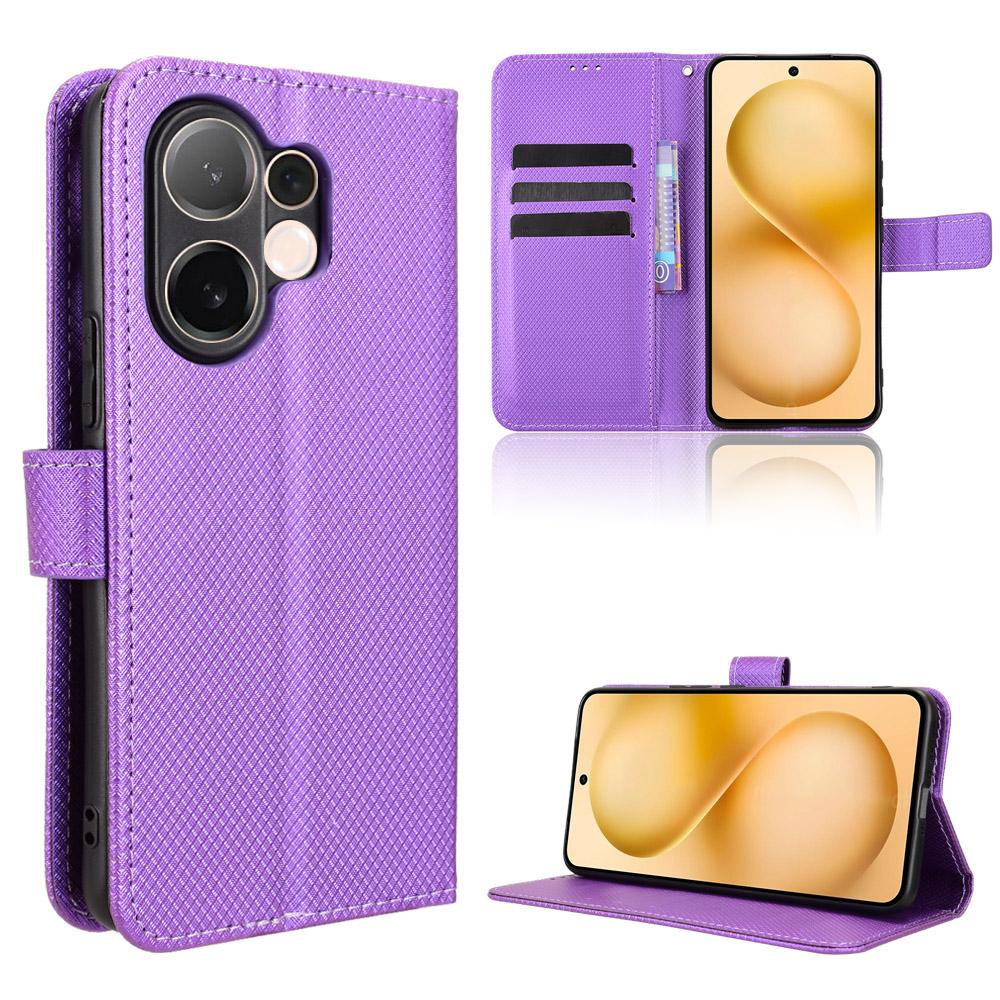For Vivo V60 5G Leather Wallet Case with Strap Diamond Texture Phone Cover
