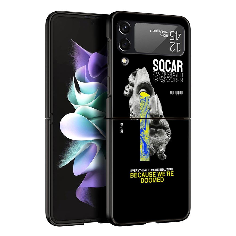 

Cartoon Statue Abstract Art Hard PC Phone Case For Samsung Galaxy Z Flip 7 6 5 4 Black Cover For Galaxy Z Flip 3 Foldable Shell Z Flip 3