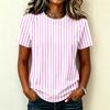 Women's Short Sleeve Raglan Pullover Neck Striped Print Casual Summer Fashionable Blouse Tunic Top for Women Everyday Outfit