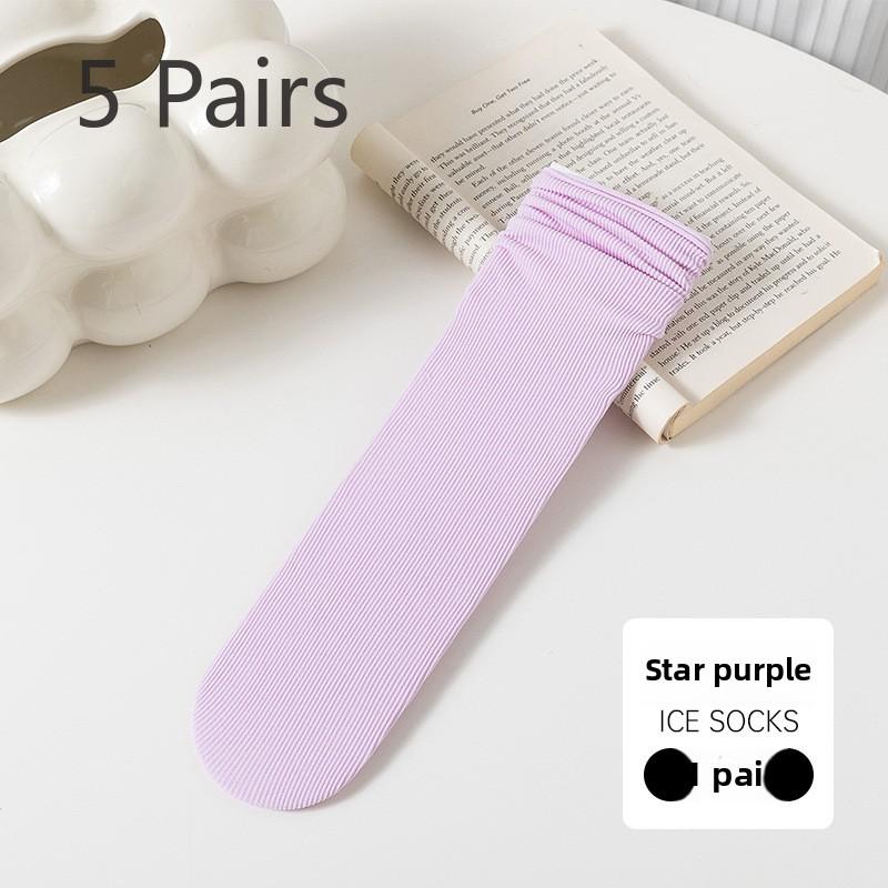 5 Pairs of Female Summer Thin Candy Color Student Trend Pile Socks