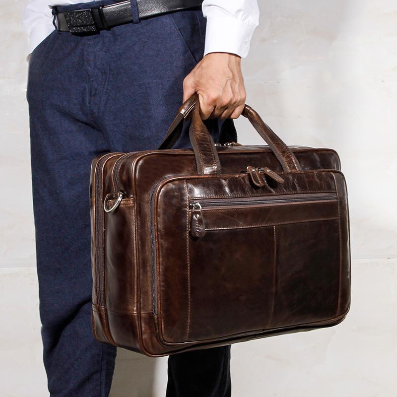 Men's High-End Genuine Leather Briefcase, 17-Inch Cowhide Business Bag