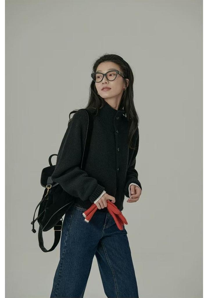 Korean Style Women's Pure Wool Knit Cardigan - Cozy Autumn/Winter Outerwear, Simple & Stylish