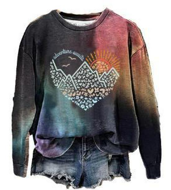 

Осенний женский свитшот в корейском стиле с градиентным 3D-принтом морской волны, круглым вырезом, повседневный S