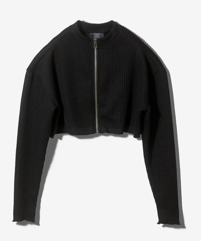 Paensyo Crop Knit Zip Up - Black