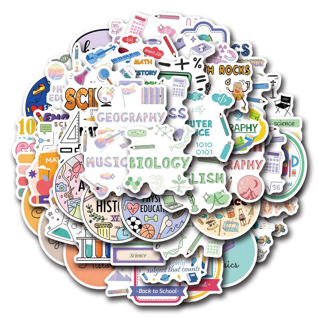 55 New School Subject Doodle Stickers for Decorating Suitcases, Notebooks, and Phones