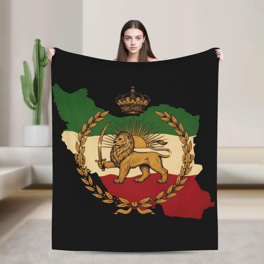 Shir o Khorshid Coperte in Flanella Vintage Leone Persiano per Adulti Calde Morbide Plaid Decorazioni per la Casa Invernali Copriletto Copridivano