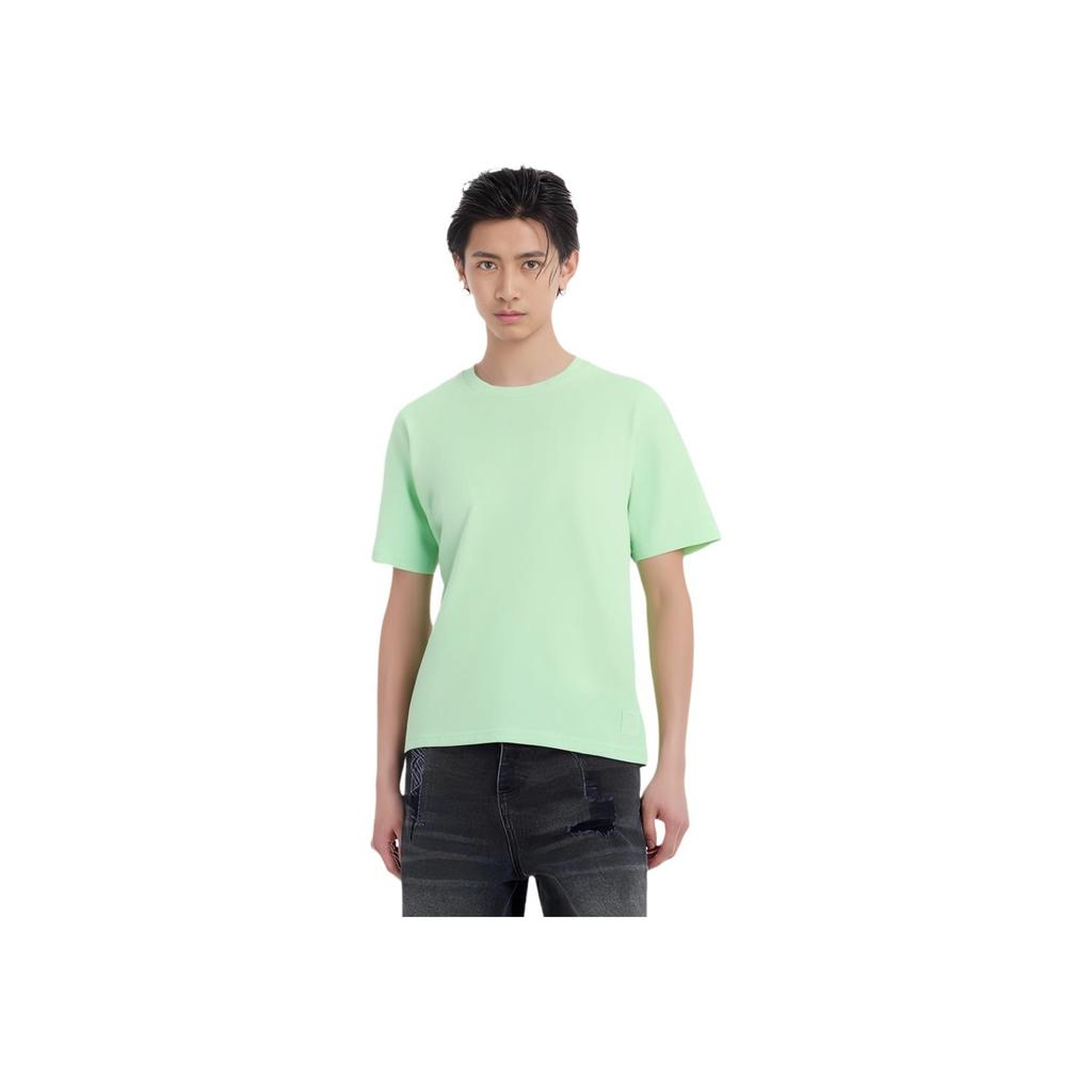 Li Ning China Color Series Solid Color Round Neck Casual Loose Short Sleeve Drop Shoulder T-Shirt Men T-Shirt Bamboo-Green AHST587-5