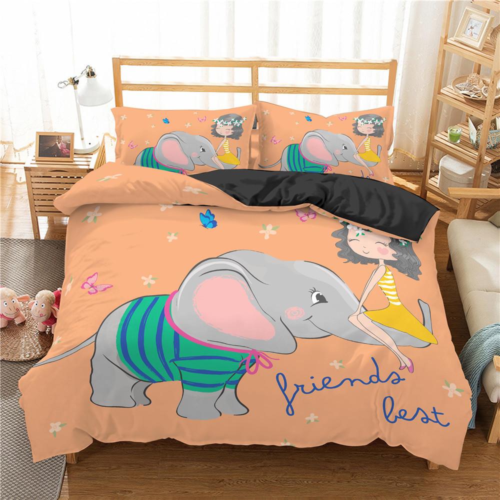 Kids Elephant Bedding Set King/Queen Size Cartoon Cute Animal Duvet Cover for Girls Boys Lovely Wildlife Polyester Quilt Cover