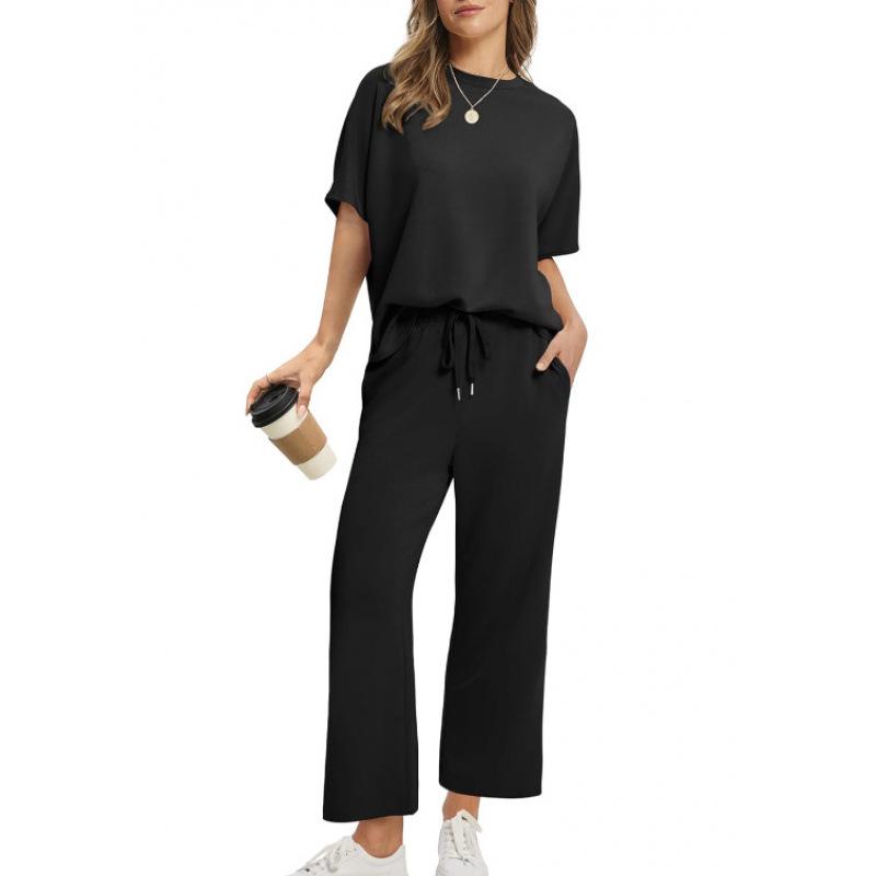 2025 Summer Women's Casual Set: Short-Sleeve Top & Wide-Leg Seven-Point Pants
