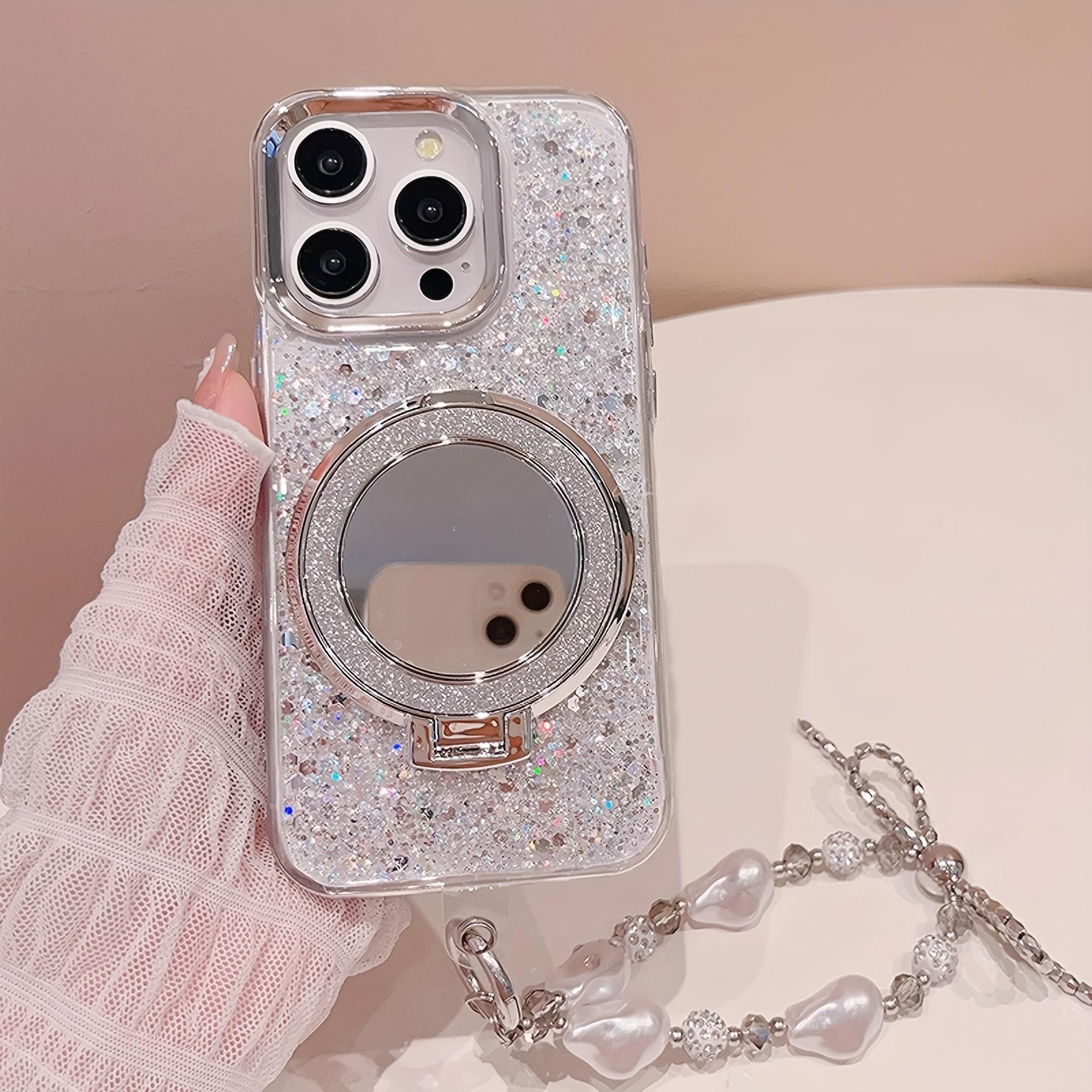 

Новый блестящий чехол для телефона с зеркальным держателем для iPhone 16 15 14 13 12 11 Pro Max, устойчивый к падениям чехол для телефона с подвесной цепочкой For iPhone 16 Pro Max