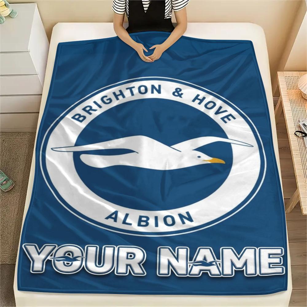 1PC Custom Name Brighton&Hove Albion Patterned Flannel Blanket Suitable For All Seasons for Home Decor Warmth and Comfort Gifts Holiday Present