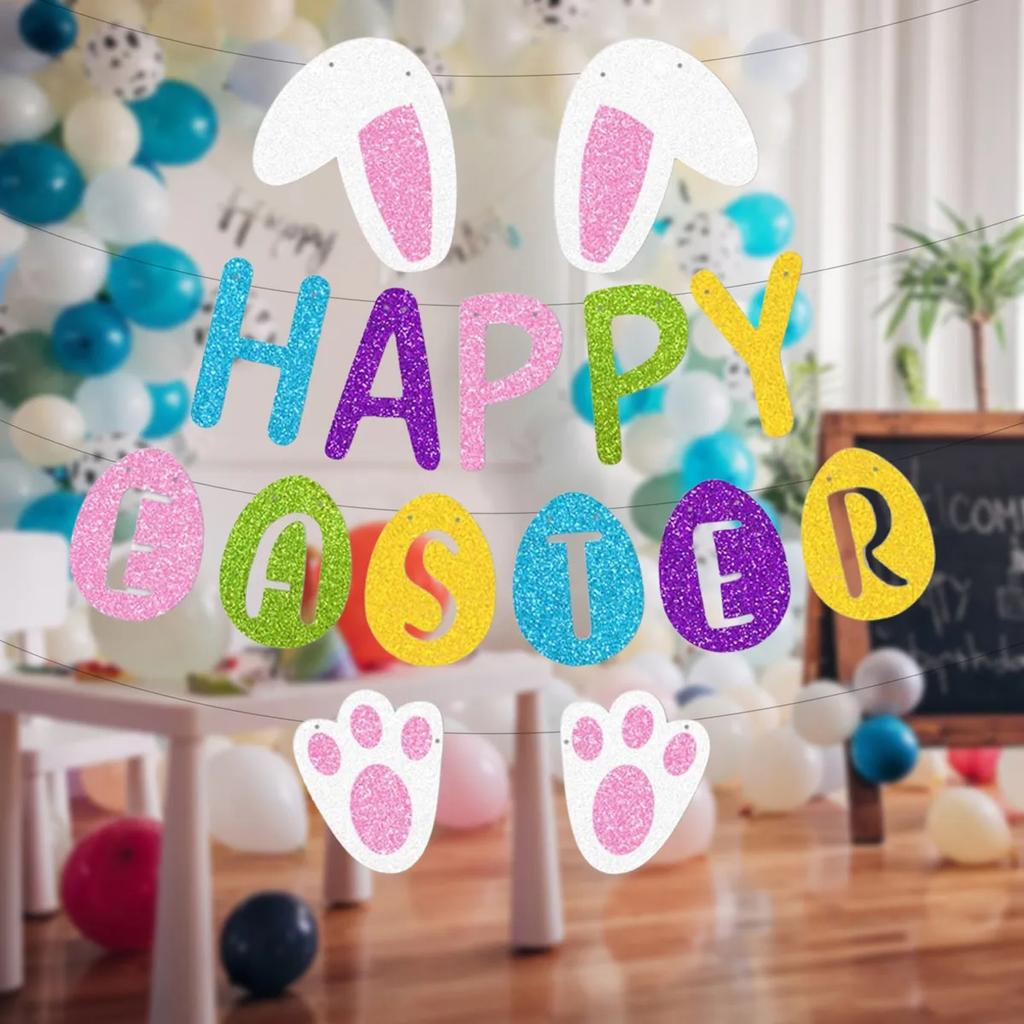 1/3/5PCS New Easter Decoration Banner Easter Pulling Flag Happy Easter Rabbit Party Background Decoration Pulling Flag
