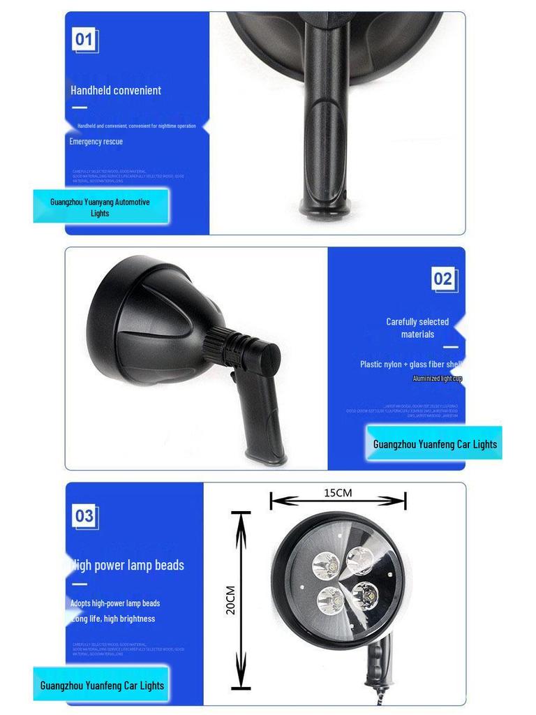 40W Portable LED Outdoor Spotlight, 6-Inch High-Brightness Light for Road Repair, Night Fishing, and Detection
