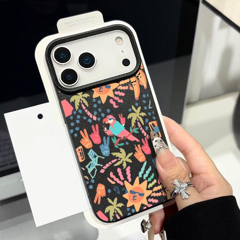For iPhone 17 Pro Max Case Luxury Colorful Cartoon Pattern Leather Texture Silicone Cover For iPhone 16 Pro Max 15 14 13 12 11 16E Air