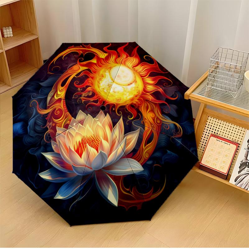 

Lotus at Night Printed umbrella windproof folding umbrella portable sun and rain umbrella suitable for gifting