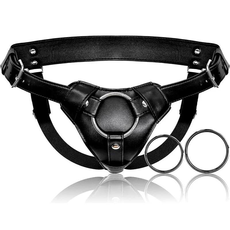 Strapon Dildo Harness Woman for Sex Toy Leather Pants for Female Pegging Dildo with 2 Size Metal O-Rings Anal Play