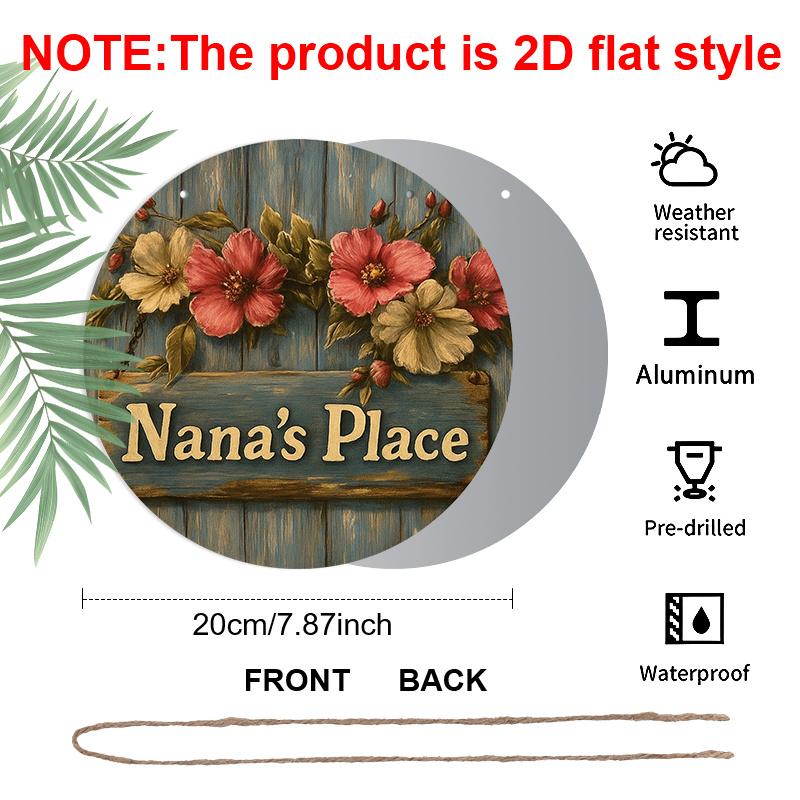 2D Flach, 1 Stück Runde Aluminium "Omas Platz" Oma-Tag Dekoration, Vintage Floral Blau Holz Design, Wasserdicht & Langlebig, Perfekt für Oma Geschenk
