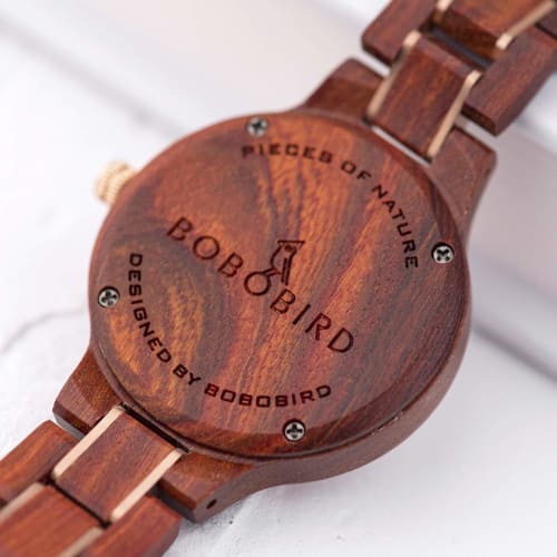 BOBO BIRD 2021 New Women's Handmade Wooden Watch, Exquisite Lightweight Watch (Red Sandalwood)