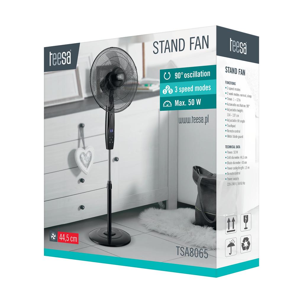Standing fan, floor fan, Teesa remote control, silent oscillation, TIMER