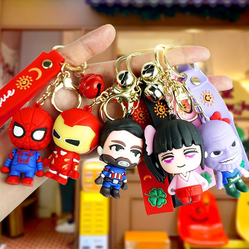 Adorable Marvel Cartoon Spiderman Couple Keychain Rubber Key Accessories