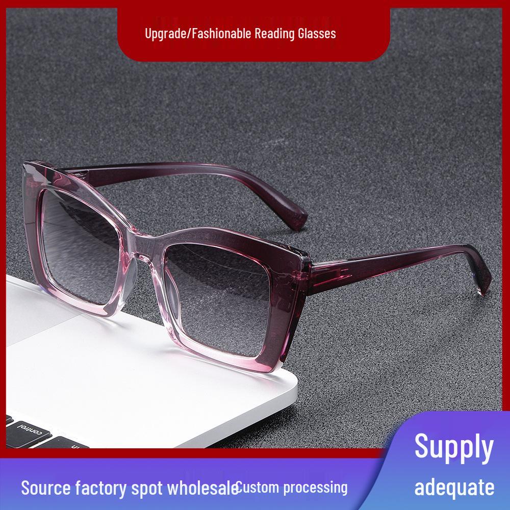 Fashionable Large Frame Progressive Reading Glasses with PC Spring Temple and High-Definition Lenses