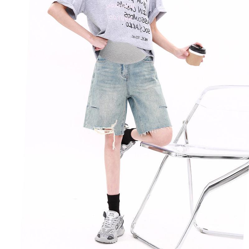 Women's Maternity Ripped Denim Shorts, 2026 Summer Collection - Loose, Wide-Leg, Age-Reducing Five-Point Style, Plus Size Available.