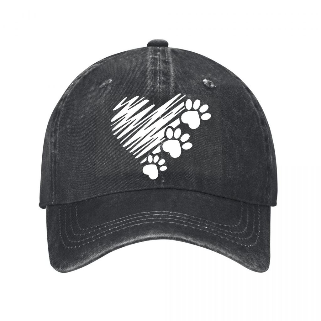 Vintage Heart Paw Print Baseball Cap New Vintage Washed Cotton Baseball Cap Parent Kids Sun Hats