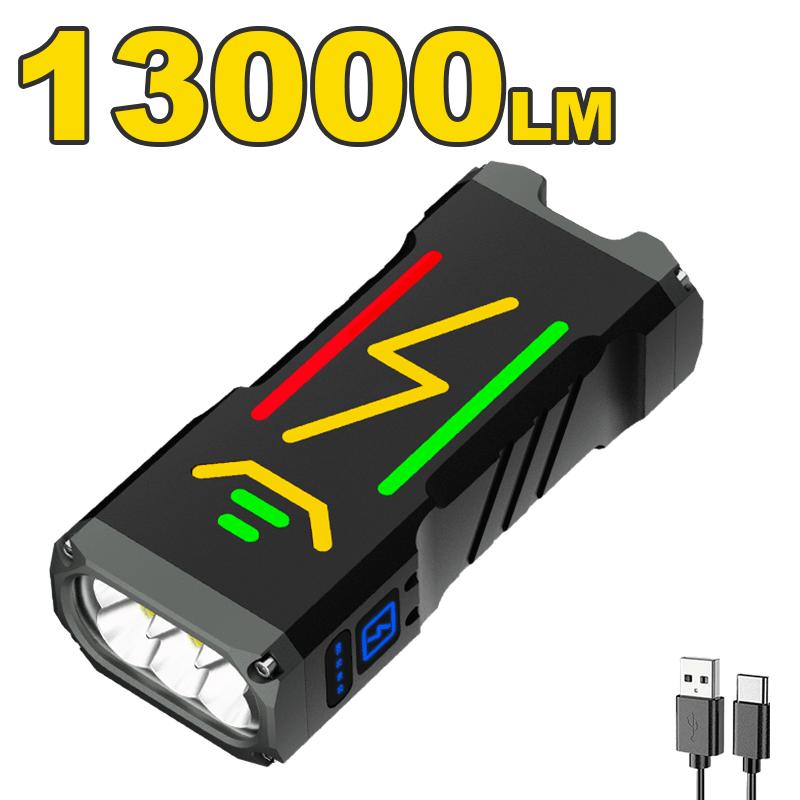13000LM High Power LED Flashlight Tactical Torch With 10000Mah USB Rechargeable Built-in Battery Outdoor Camping Fishing Lantern