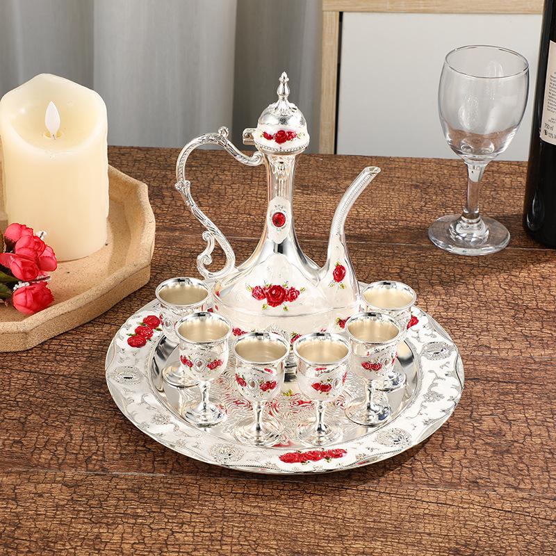 Set da Vino in Metallo Piccolo Motivo Rosa Set da Vino Bianco Set Caraffa da Vino