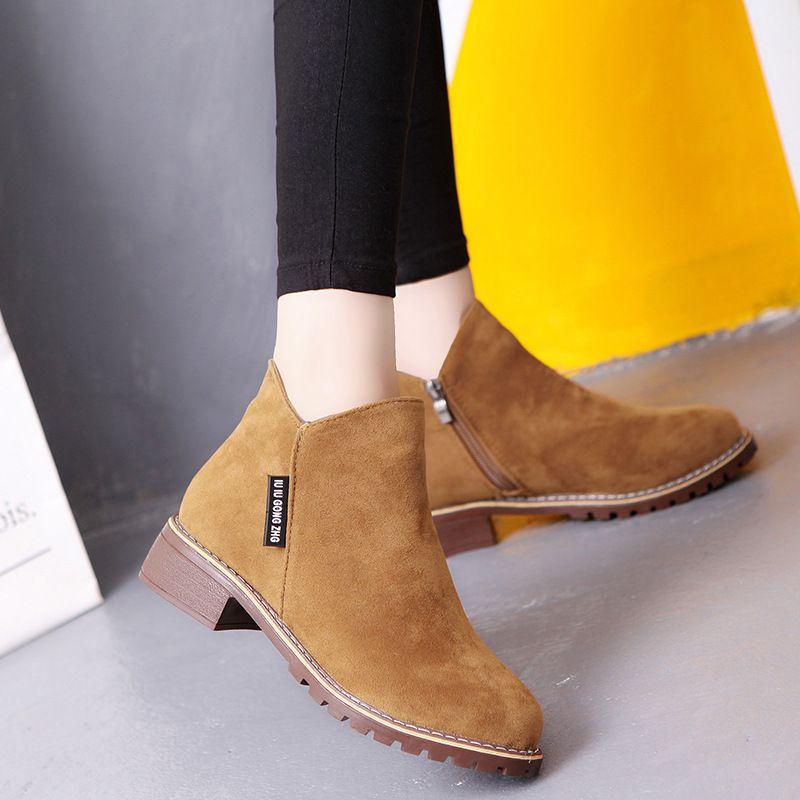 Cozy Womens Faux Suede Ankle Boots Shoes With Chunky Low Heel For Winter