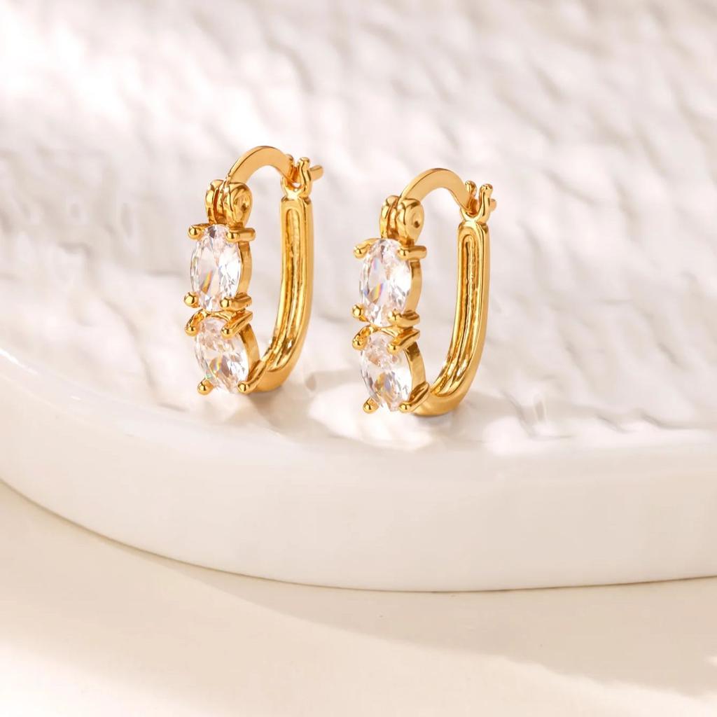Cubic Zirconic Oval Earrings For Women Gold Color Stainless Steel Hoop Earrings Wedding Engagement Jewelry Gift pendientes mujer