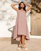 Summer Cotton Linen Solid Color Sleeveless Irregular Round Neck Long Dress