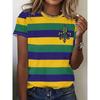 Modisches Damen Rundhals Kurzarm 3D Gestreift Farbprint Gestreiftes Kurzarm Rundhals T-Shirt