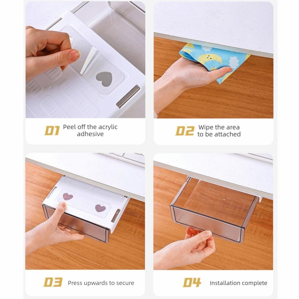 Slide Out Tray Under Desk Drawer Clear Desk Supplies Holder Stationery Storage Tray  Memo Rack