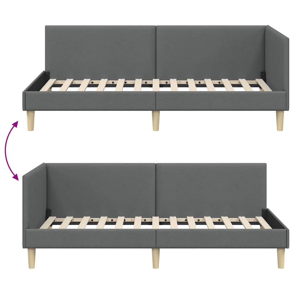 Corner Bed Frame Dark Grey 80 Cm X 200 Cm Fabric and Plywood