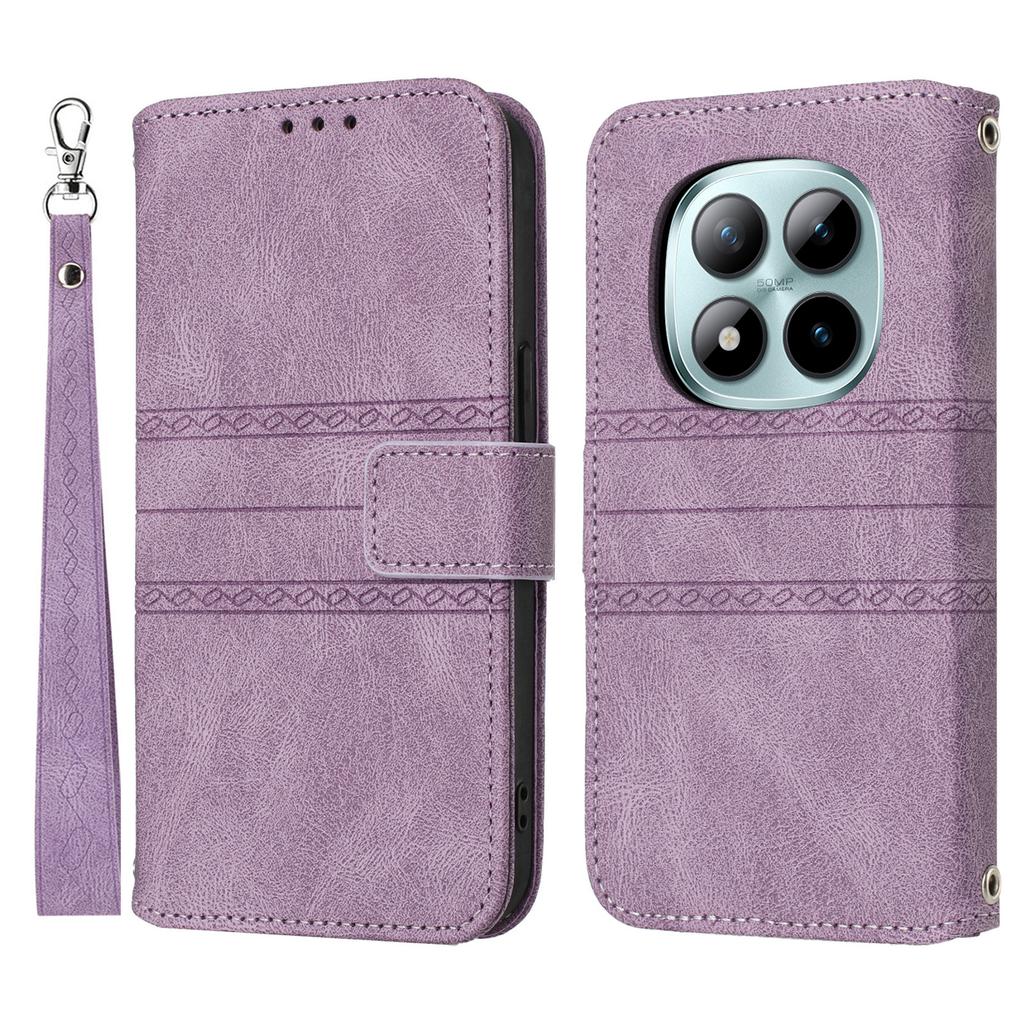 For Xiaomi Redmi Note 15 Pro 5G (Global) Case Wallet Skin-Touch Leather Imprinted Phone Cover with Wrist Strap