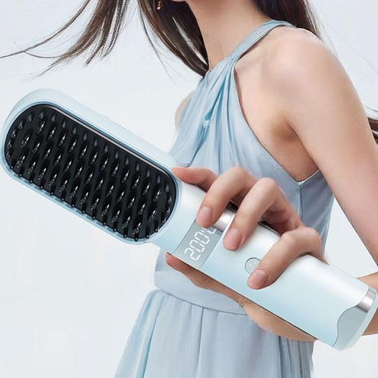 Cordless Hair Straightener Brush 4 Temperature Modes Adjustable LED Display Fast Heating Portable Travel Electric Hot Brush Curly Hair Styling