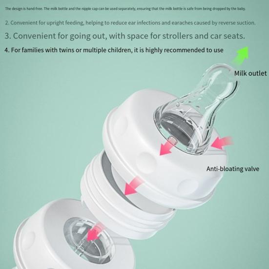 Hands-Free Baby Bottle Food-Grade PP Anti-Colic Baby Bottle Soft Nipple Non-Slip Base 240ml Adjustable Angle Feeding Bottle for Comfortable Feeding