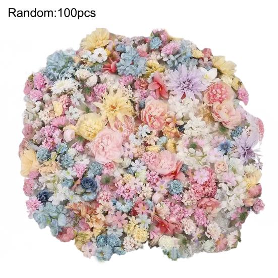 50/100Pcs Artificial Flower Head Assorted Color Size Realistic Reusable DIY Crafts Garland Wedding Bridal