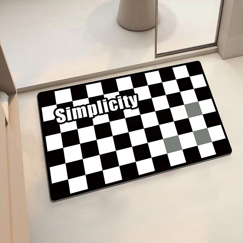 Checkerboard Soft Diatom Mud Absorbent Mat Bathroom Bathroom Door Non-slip Quick Drying Mat Door Mat Entry
